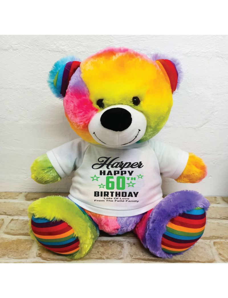 Personalised 60th Birthday Bear Rainbow 40cm