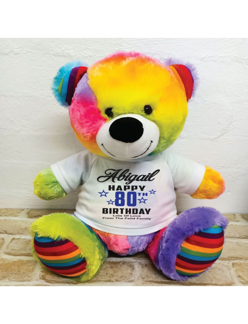 Personalised 80th Birthday Bear Rainbow 40cm