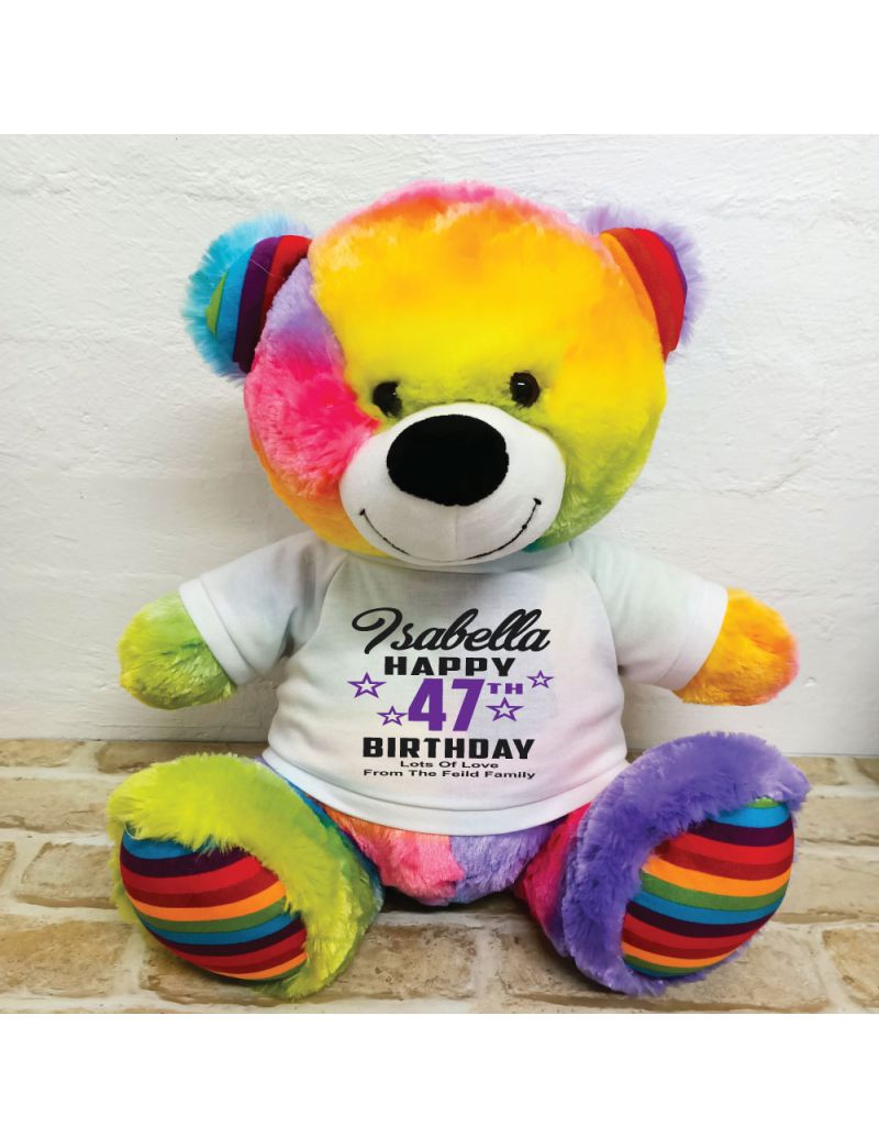 Personalised Birthday Bear Rainbow 40cm