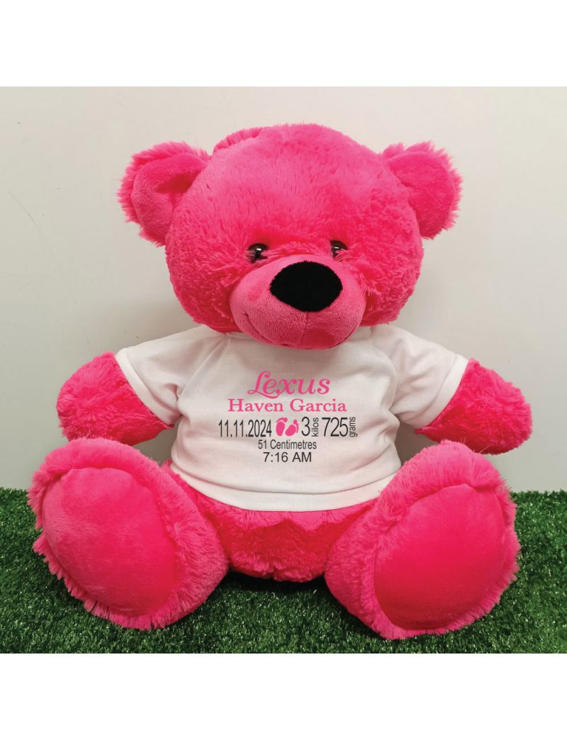 Personalised Newborn Bear 40cm Hot Pink Plush