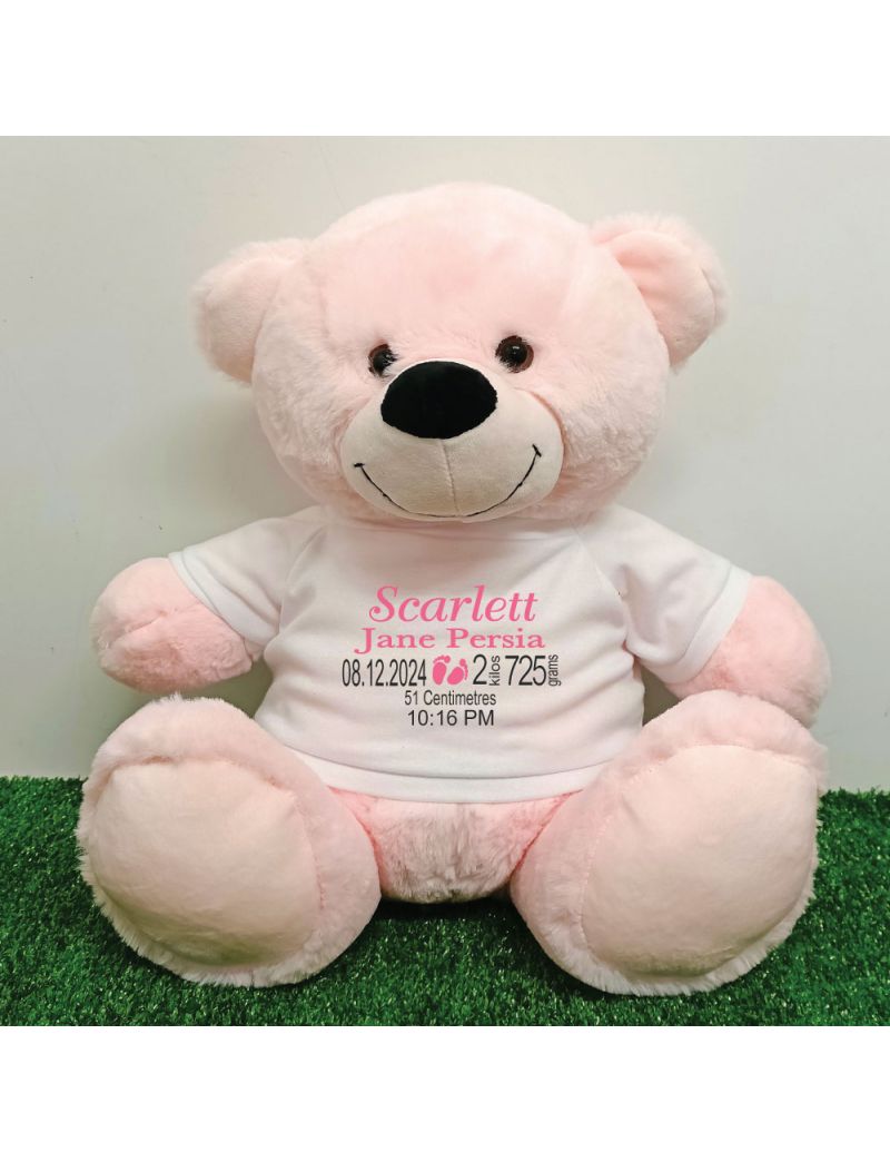 Personalised Newborn Bear 40cm Light Pink Plush