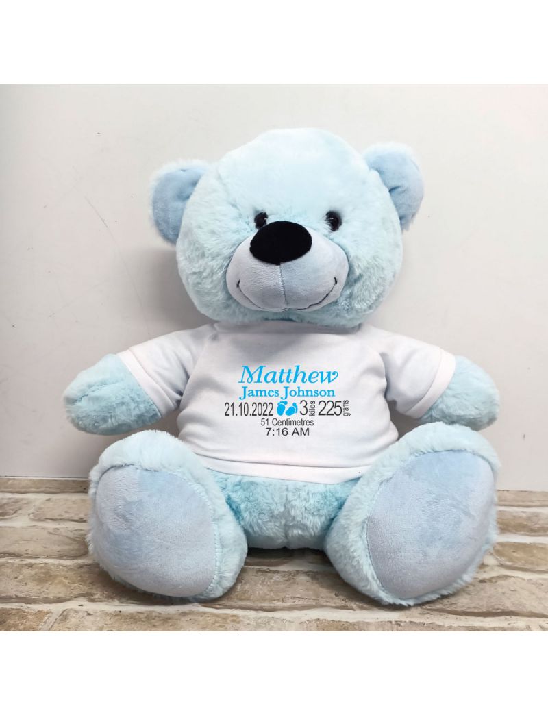 Personalised Newborn Bear 40cm Light Blue Plush