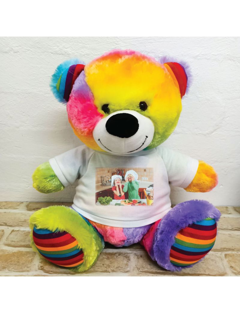 Personalised Photo Teddy Bear 40cm Rainbow