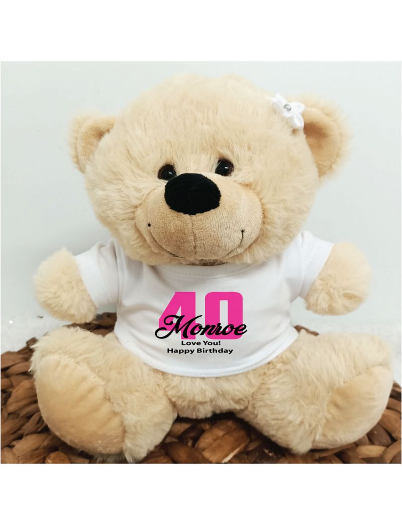 40th Teddy Bear Cream Personalised Plush