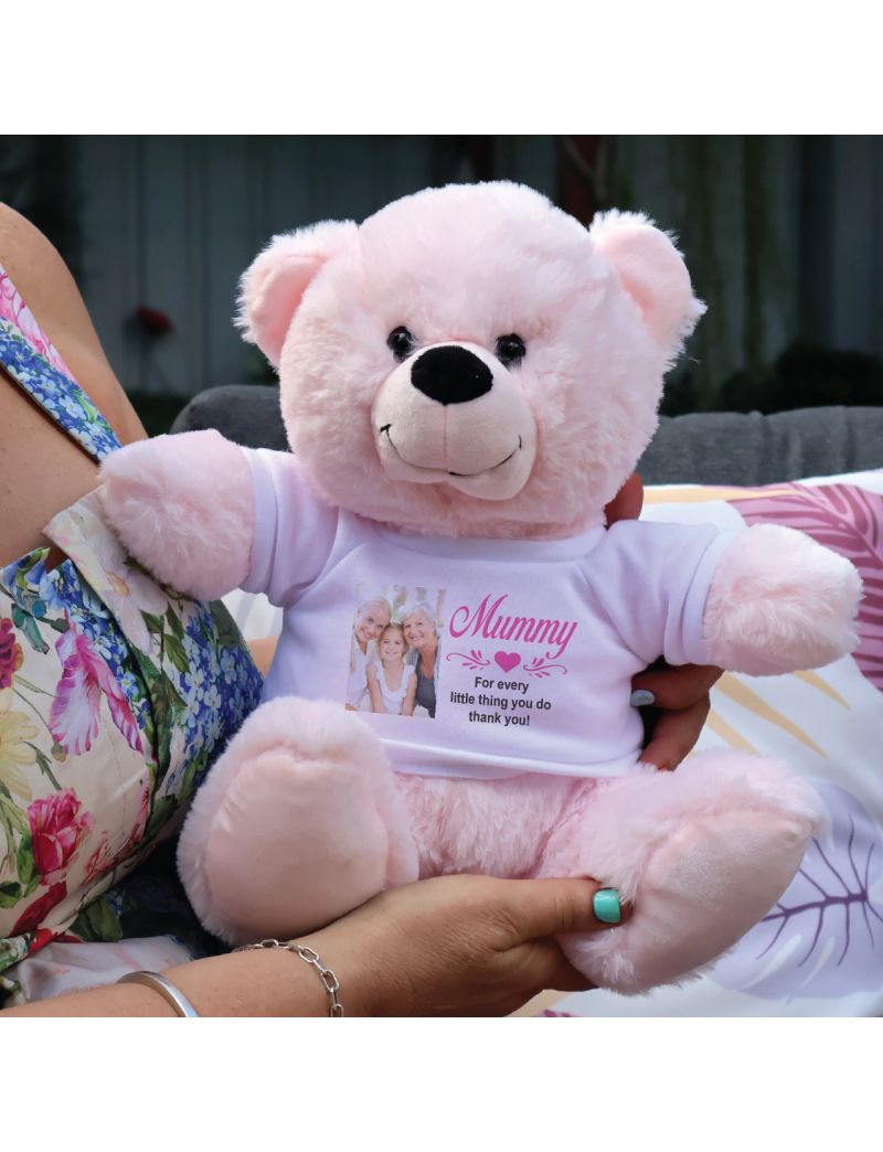 Mum Personalised Photo Bear Light Pink 30cm