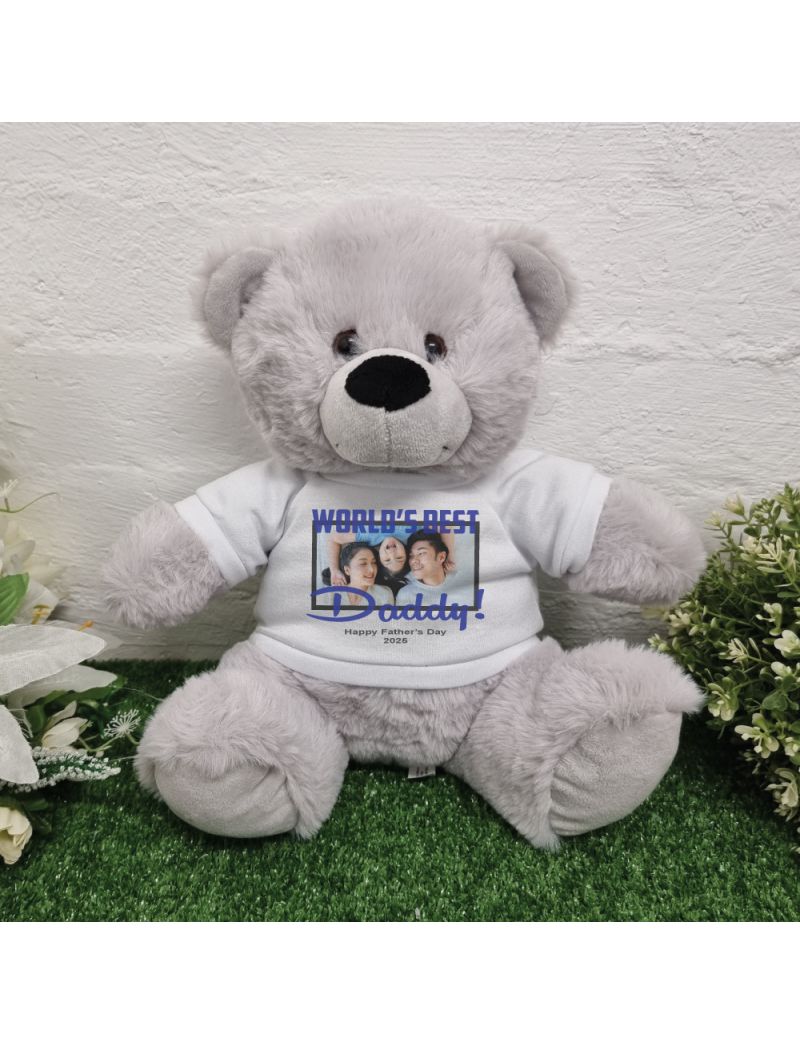 Worlds Best Dad Photo Bear Grey 30cm
