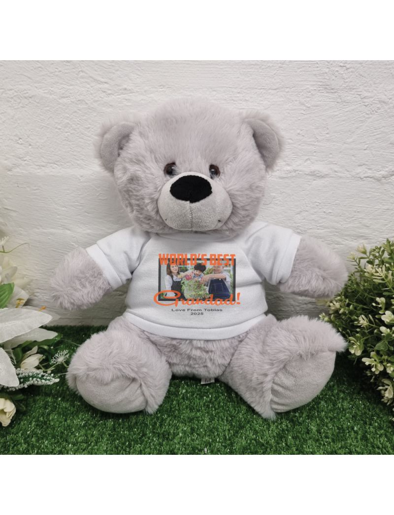 Worlds Best Grandpa Photo Bear Grey 30cm