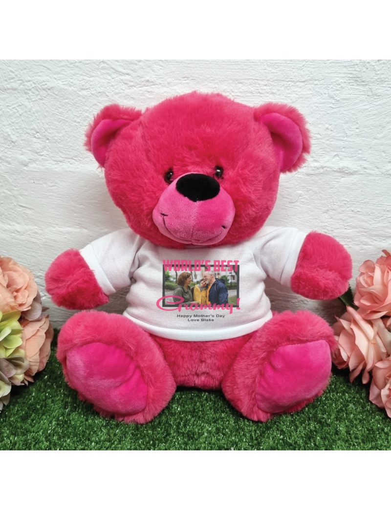 Worlds Best Grandma Photo Bear Hot Pink 30cm
