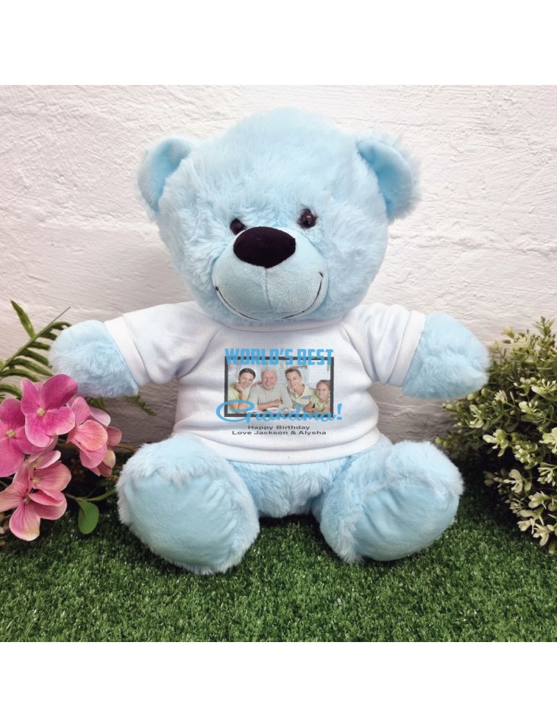 Worlds Best Grandma Photo Bear Light Blue 30cm