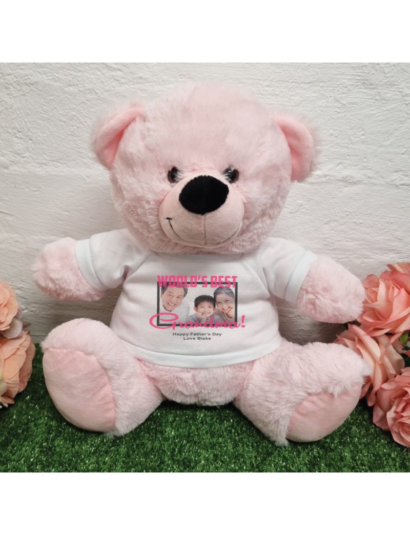 Worlds Best Grandma Photo Bear Light Pink 30cm