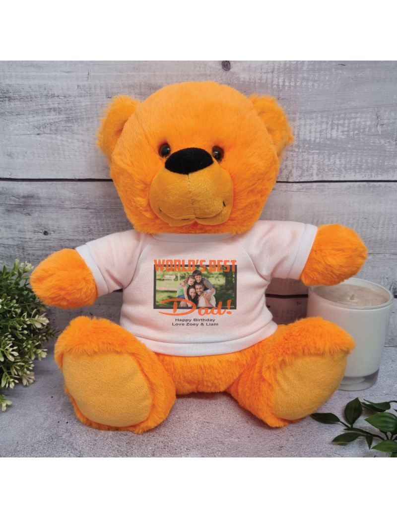 Worlds Best Dad Photo Bear Orange 30cm