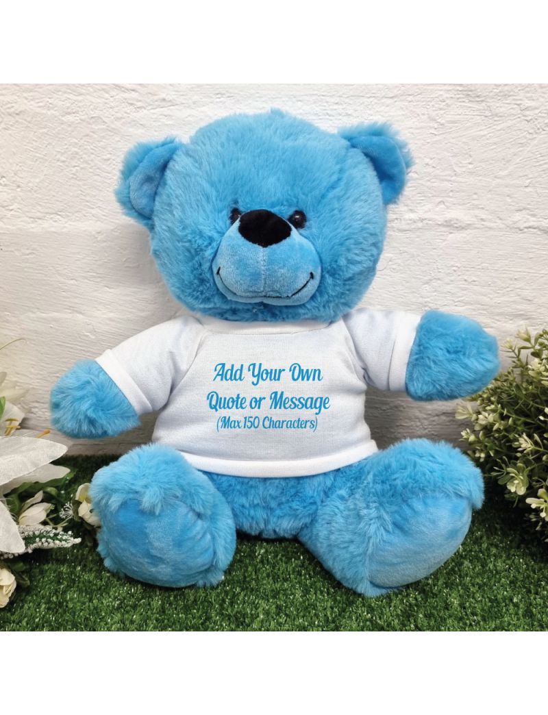 Custom Text Message Bear Bright Blue 30cm