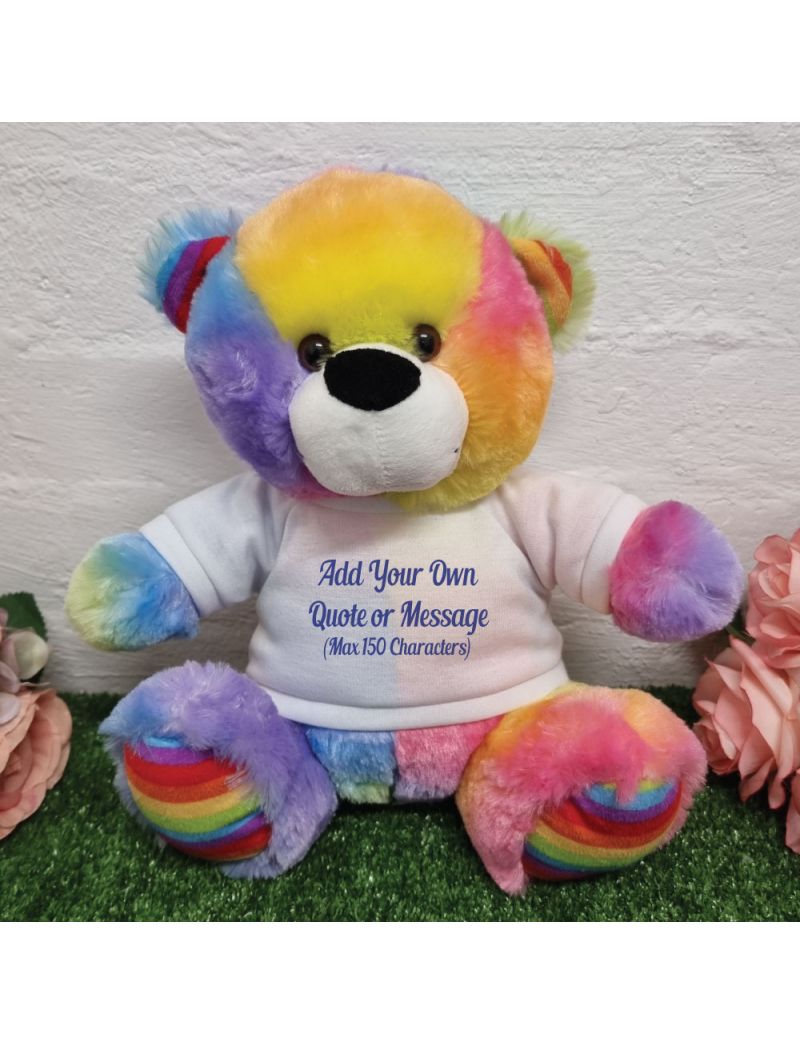 Custom Text Message Bear Rainbow 30cm