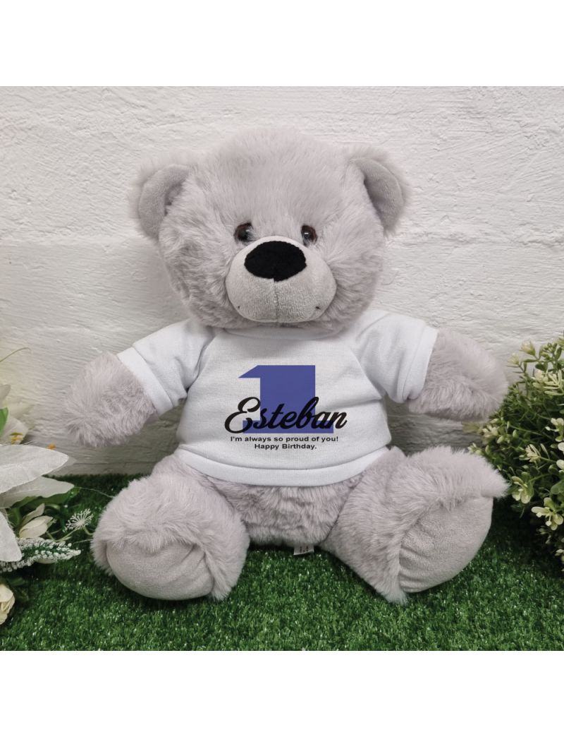 1st Birthday Bear Grey Plush 30cm