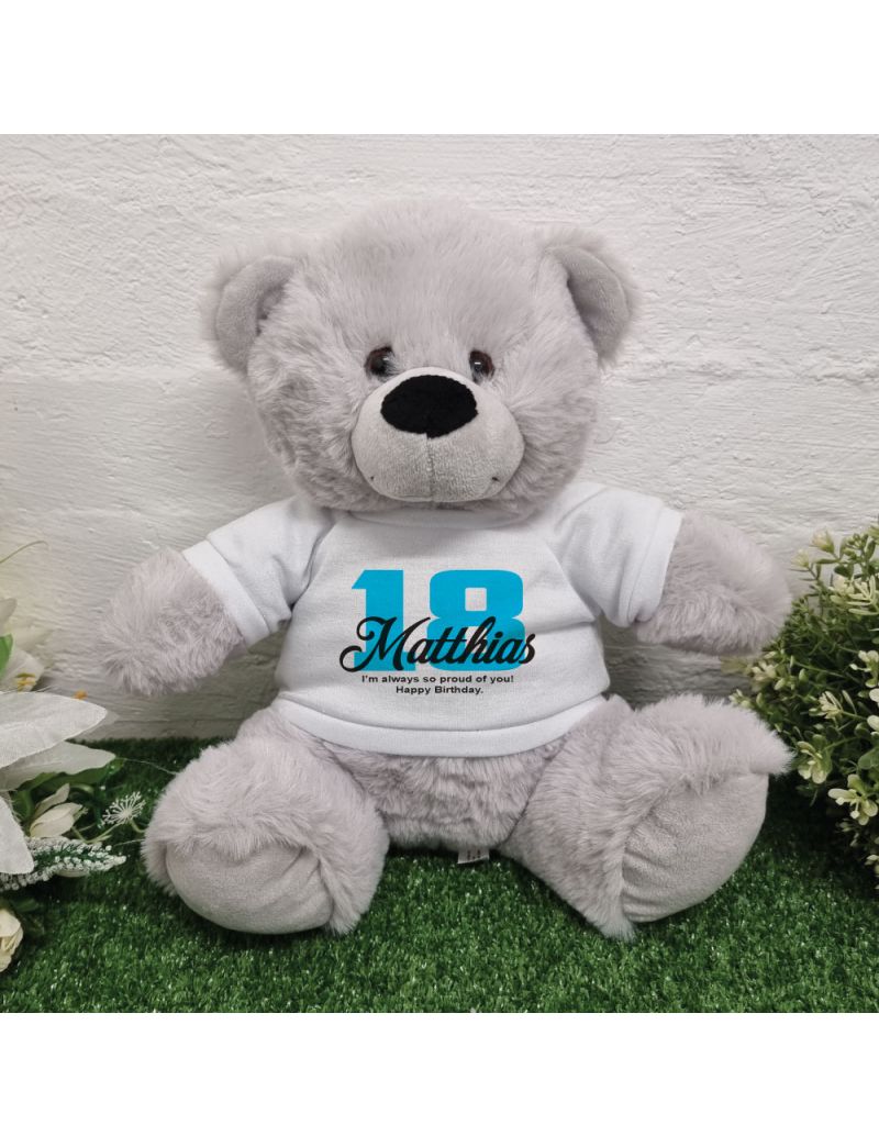 18th Birthday Bear Grey Plush 30cm