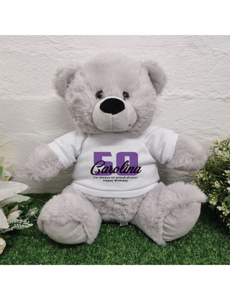 50th Birthday Bear Grey Plush 30cm