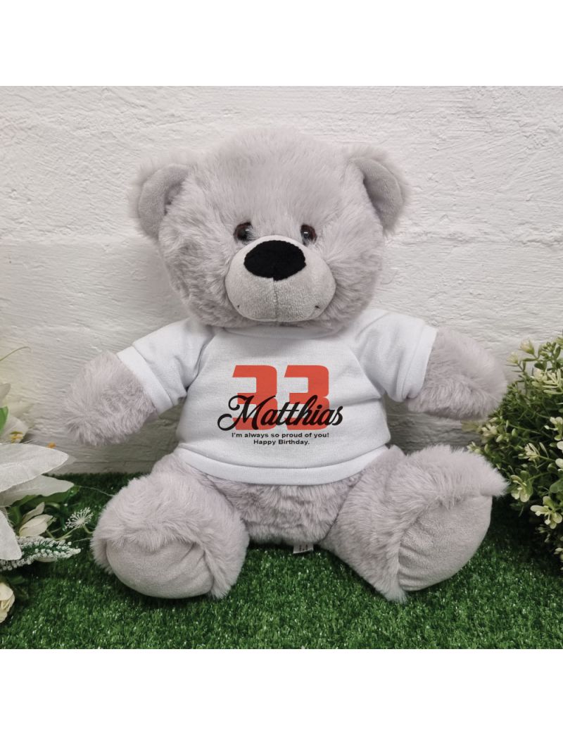 Personalised Birthday Bear Grey Plush 30cm