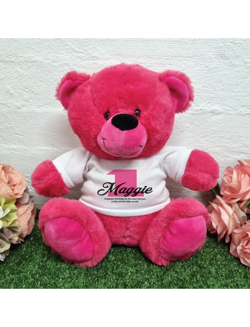 1st Birthday Bear Hot Pink Plush 30cm