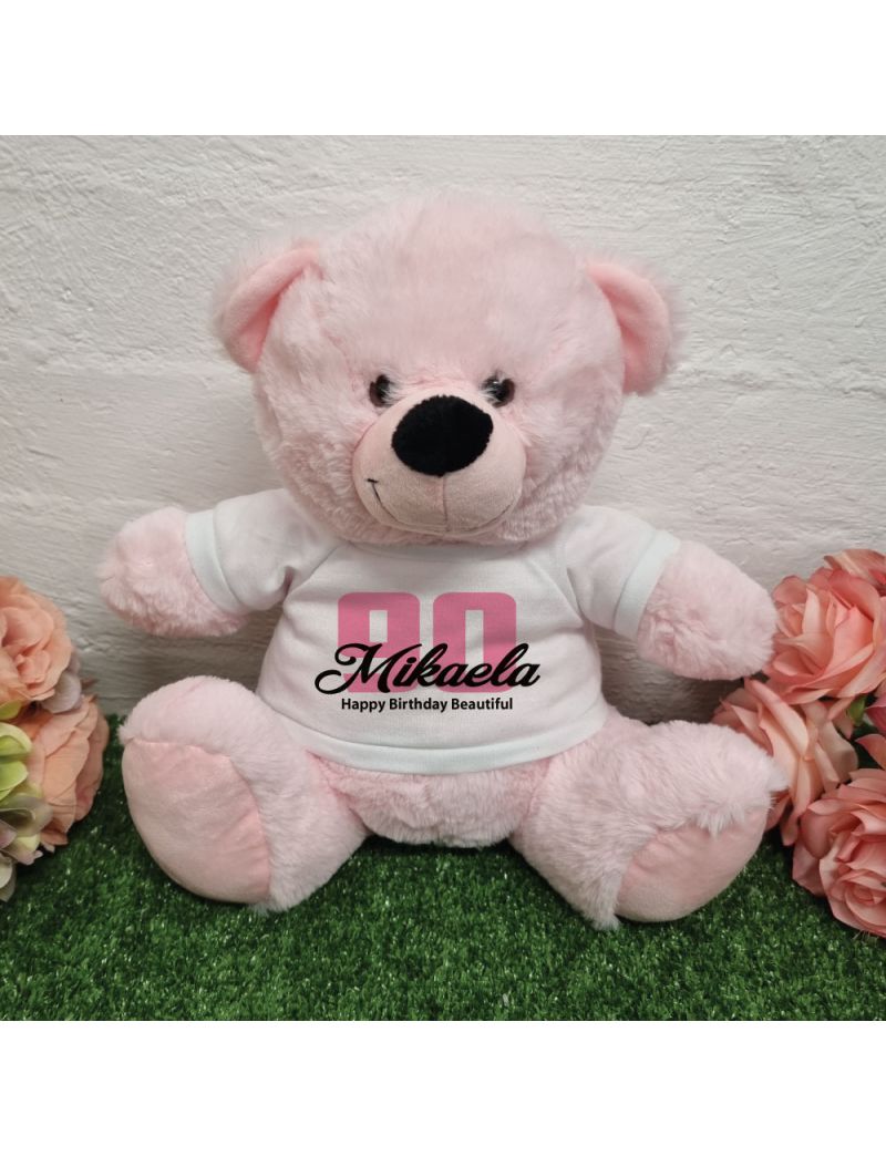 90th Birthday Bear Light Pink Plush 30cm