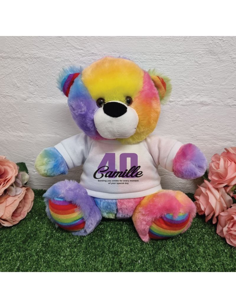 40th Birthday Bear Rainbow Plush 30cm