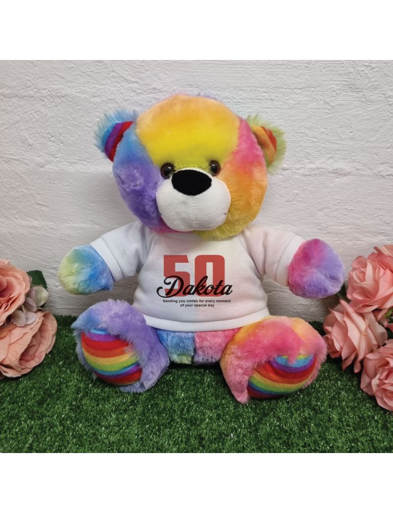 50th Birthday Bear Rainbow Plush 30cm