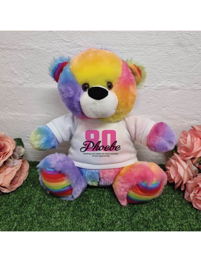 80th Birthday Bear Rainbow plush 30cm