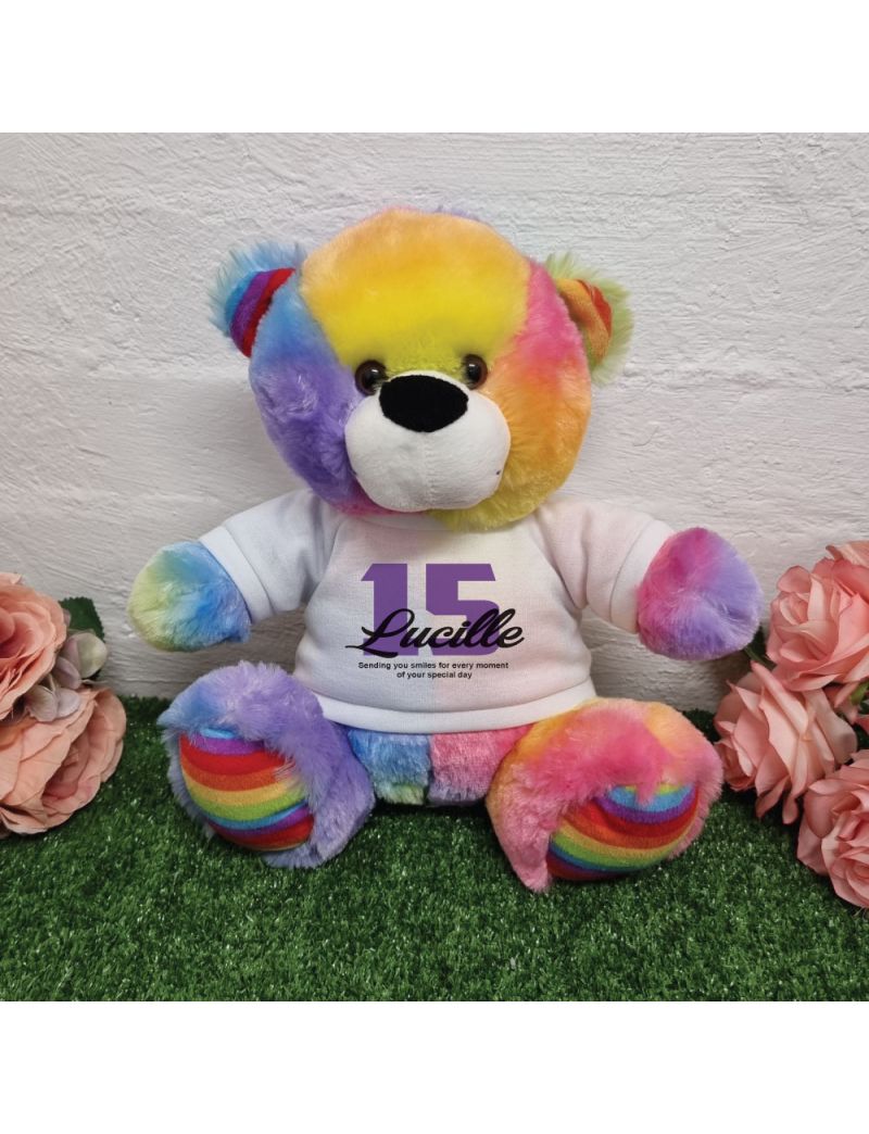 Personalised Birthday Bear Rainbow Plush 30cm