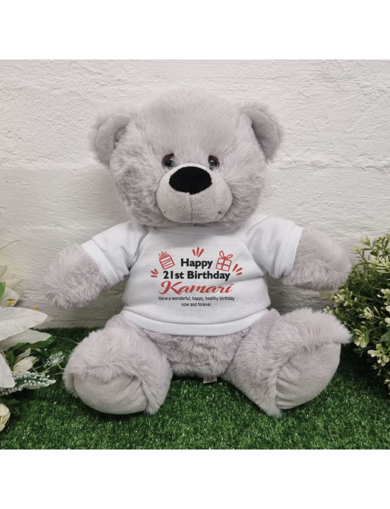 Personalised 21st Birthday Bear Grey Plush 30cm