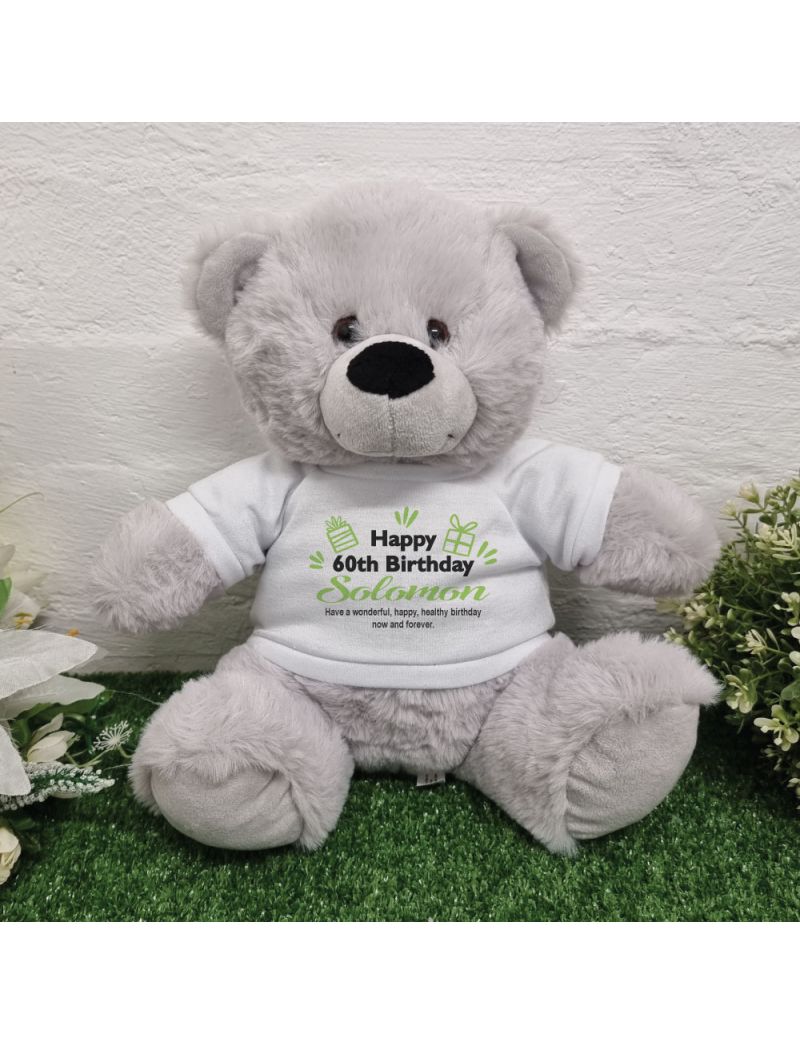 Personalised 60th Birthday Bear Grey Plush 30cm