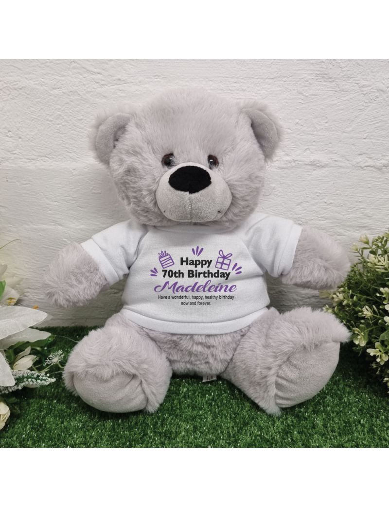 70th Birthday Teddy Bear Grey Plush 30cm