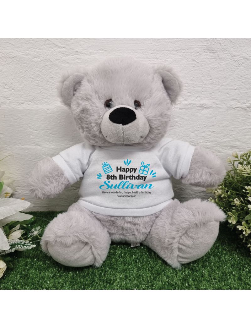 Personalised Birthday Teddy Bear Grey Plush 30cm