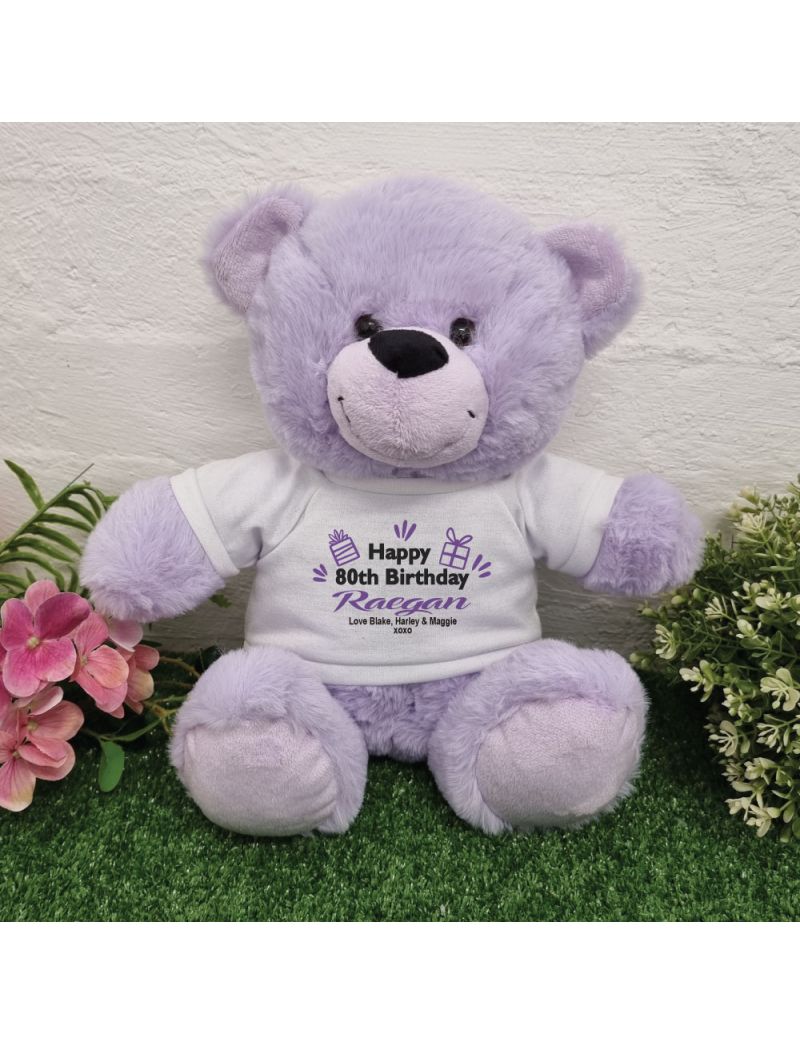 80th Birthday party Bear Lavender Plush 30cm