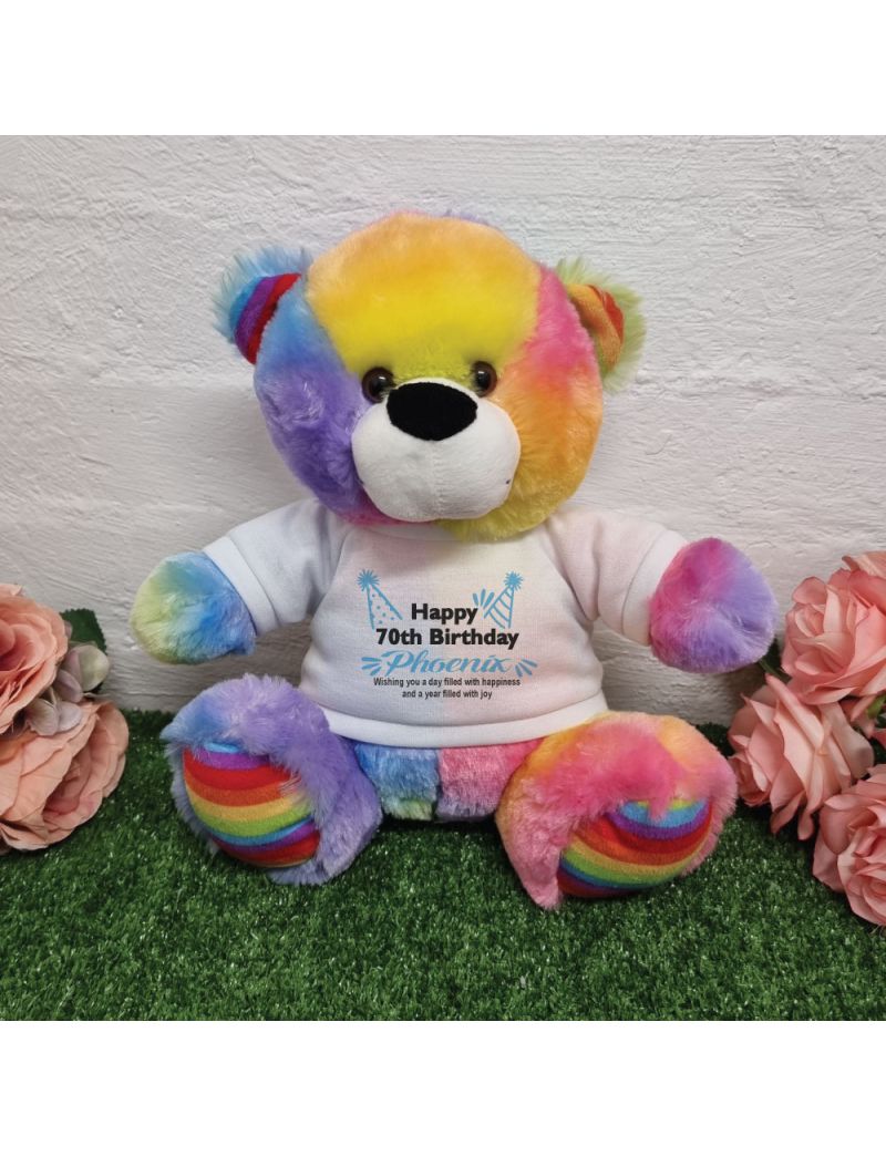 70th Birthday party Bear Rainbow Plush 30cm