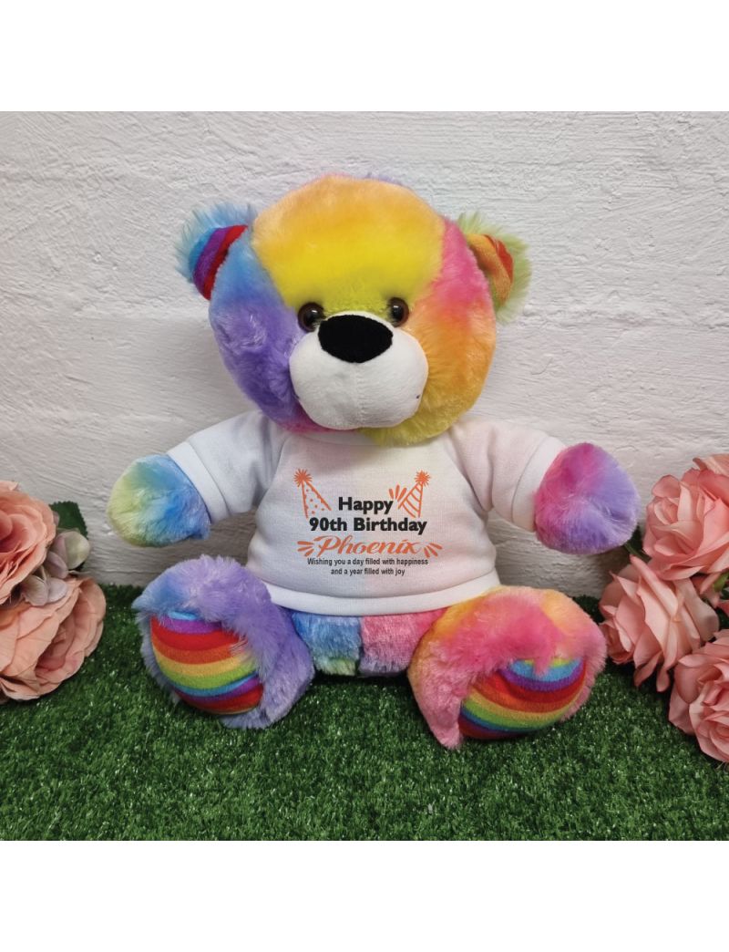 90th Birthday Party Bear Rainbow Plush 30cm