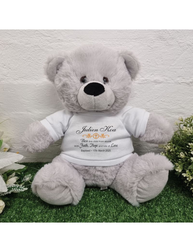 Baptism Personalised Bear Grey Plush 30cm