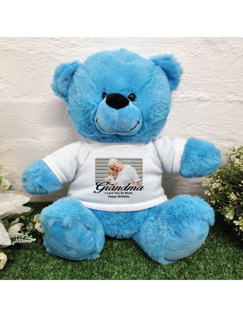 Personalised Photo Bear Bright Blue 30cm