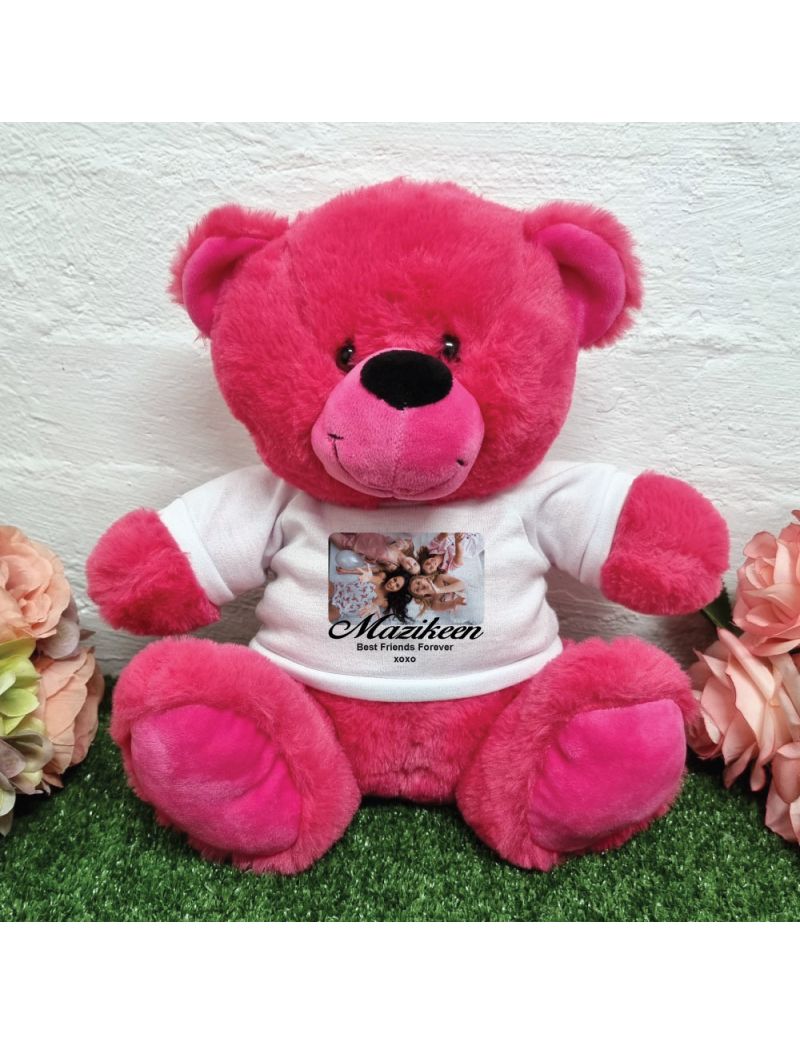 Personalised Photo Bear Hot Pink 30cm