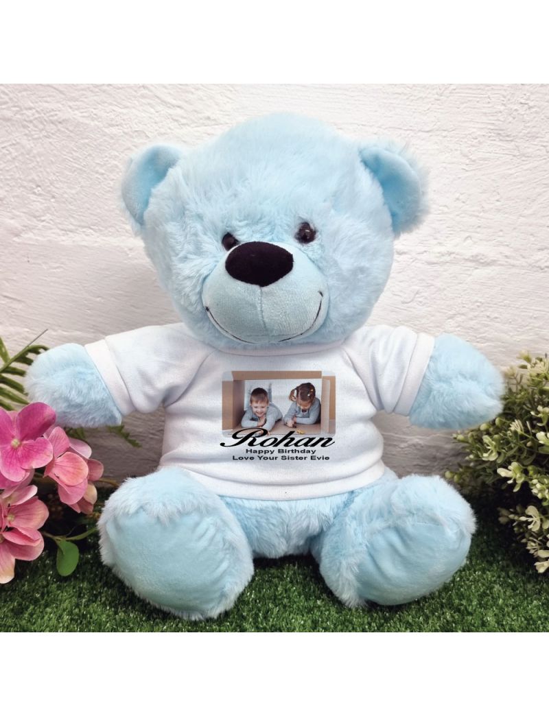 Personalised Photo Bear Light Blue 30cm