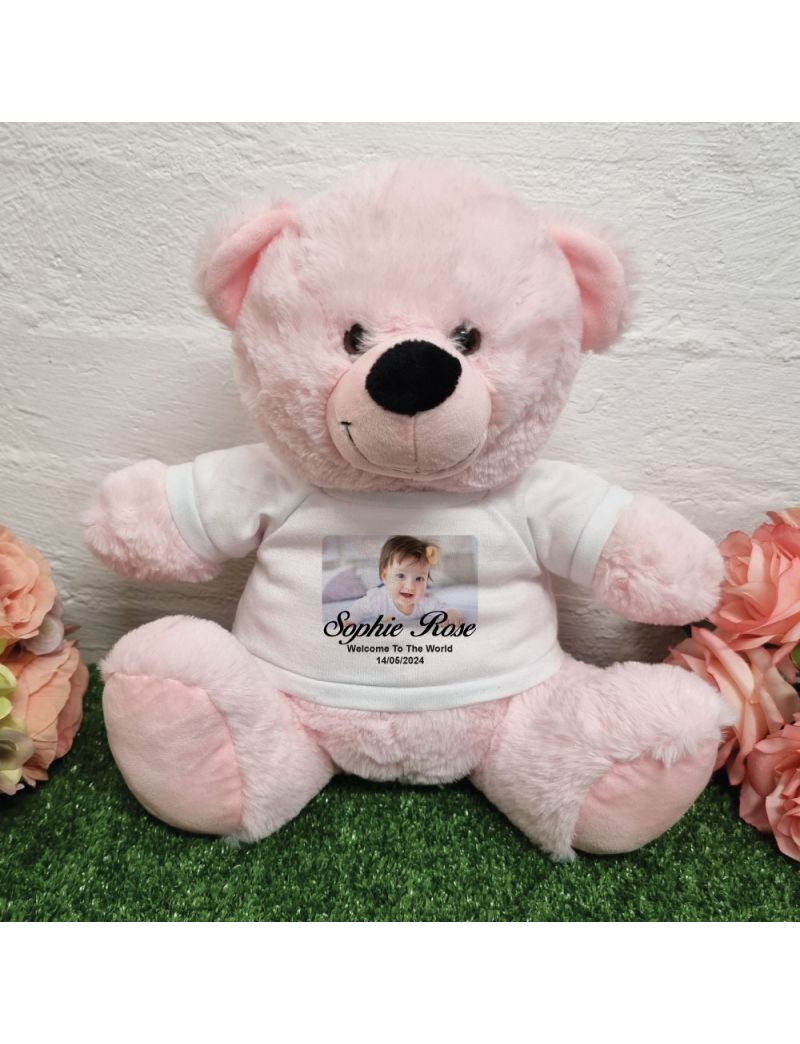 Personalised Photo Bear Light Pink 30cm