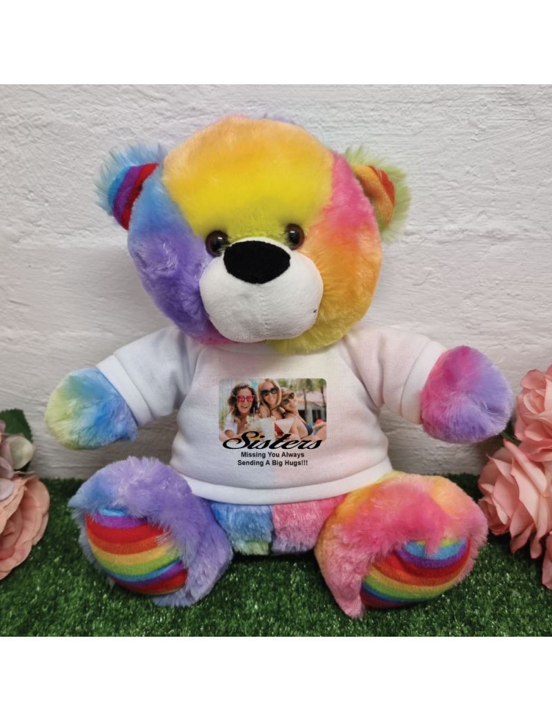 Personalised Photo Bear Rainbow 30cm