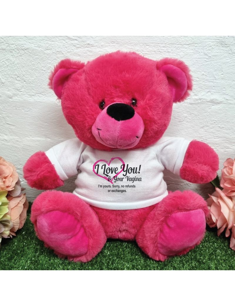 Valentines Day Bear Love Your Naughty Bits - 30cm Hot Pink