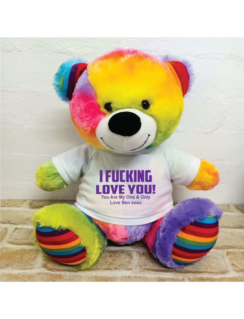Naughty Love You Valentines Bear - 40cm Rainbow