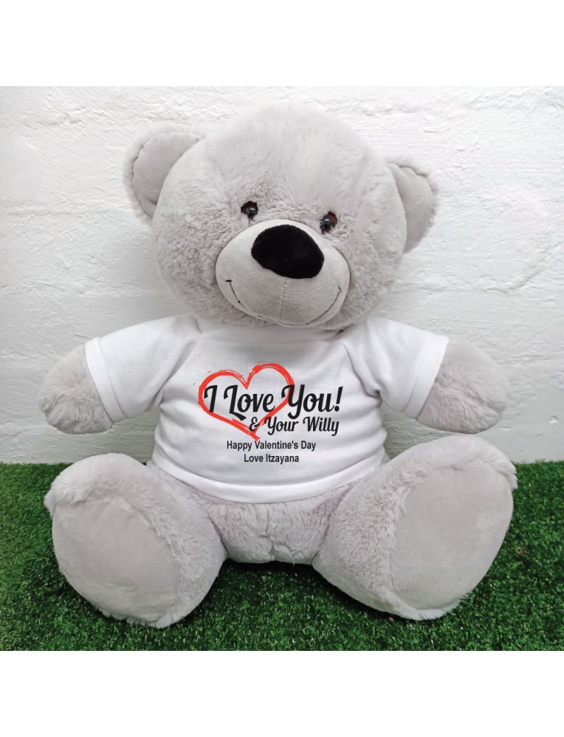 Valentines Day Bear Love Your Naughty Bits - 40cm Grey