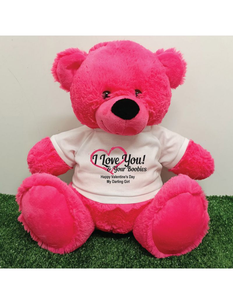 Valentines Day Bear Love Your Naughty Bits - 40cm Hot Pink