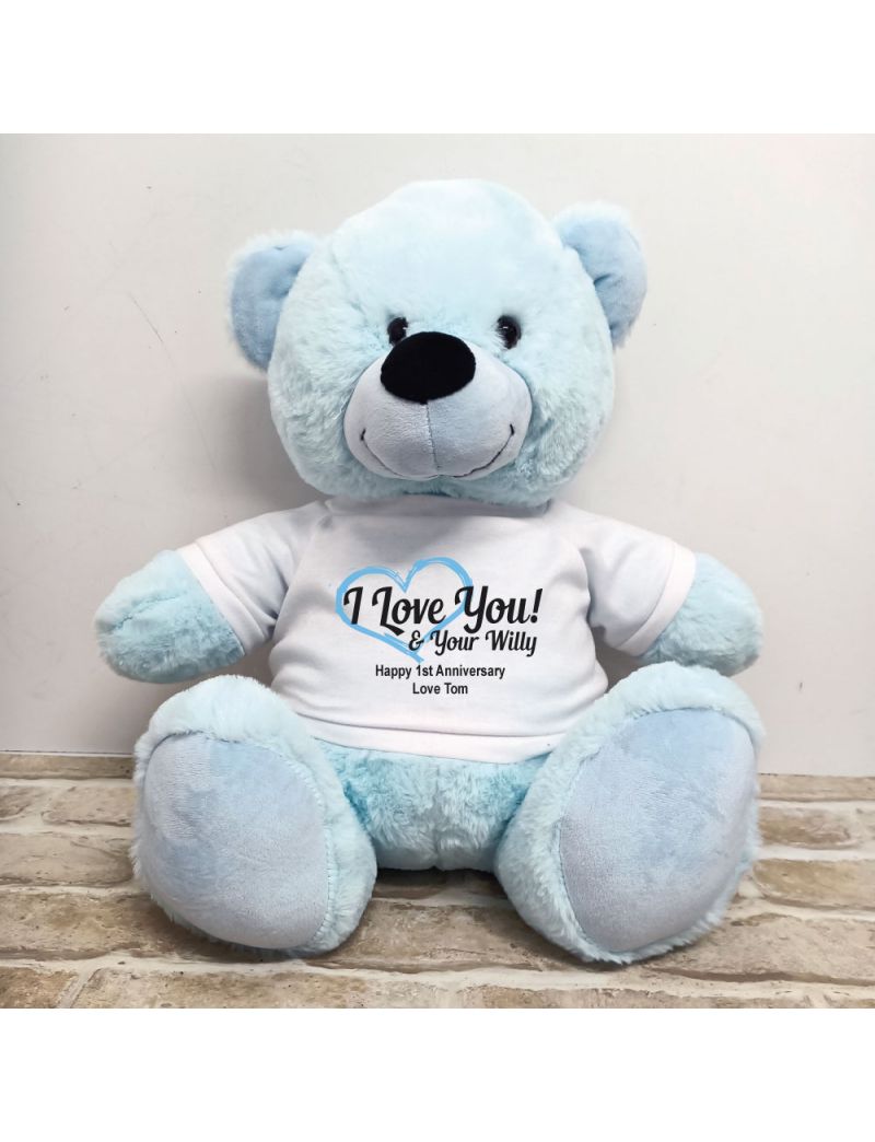 Valentines Day Bear Love Your Naughty Bits - 40cm Light Blue