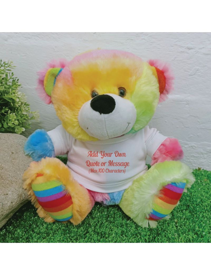 Custom Text T-Shirt Bear Rainbow Plush