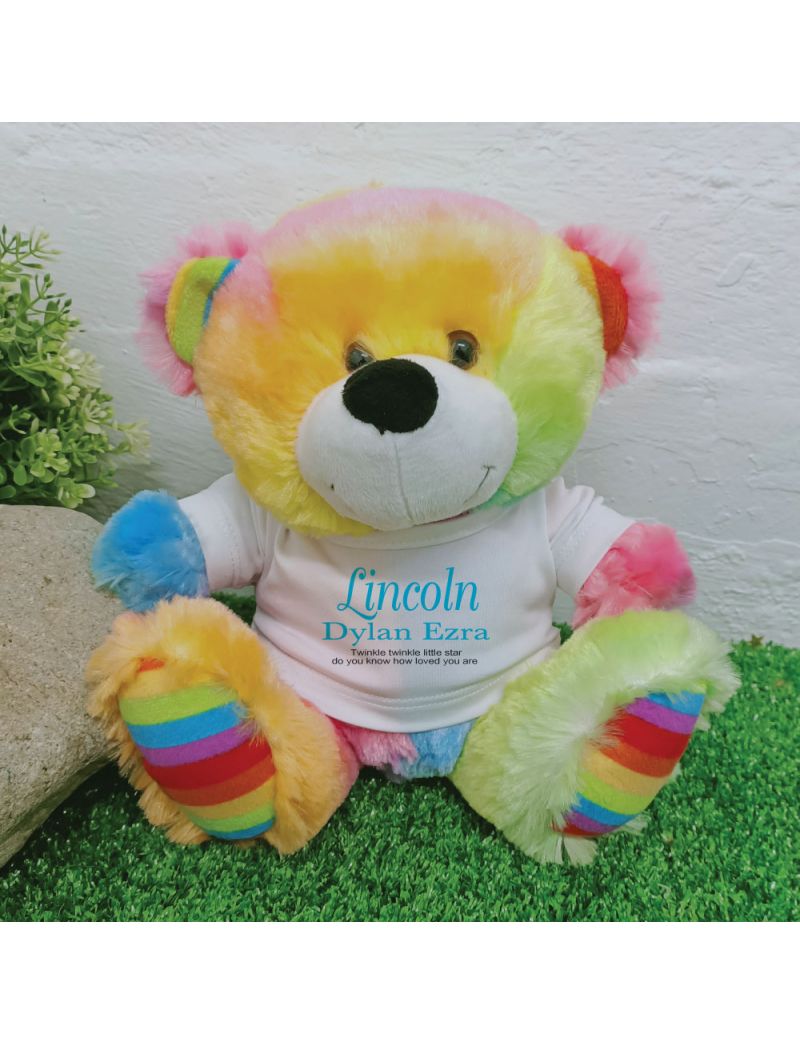 Newborn Personalised Teddy Bear Rainbow