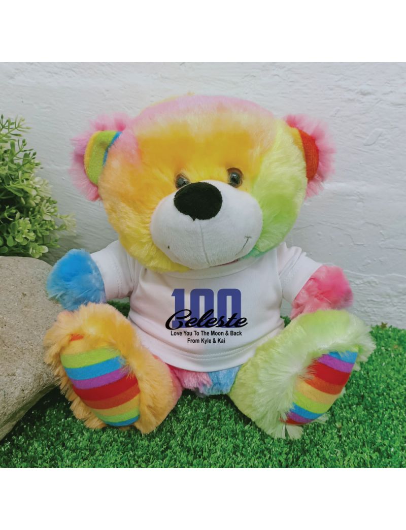 100th Teddy Bear Rainbow Personalised Plush