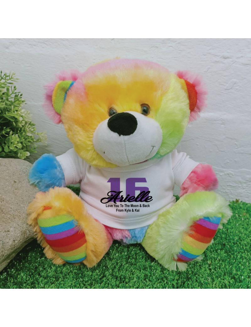 16th Teddy Bear Rainbow Personalised Plush