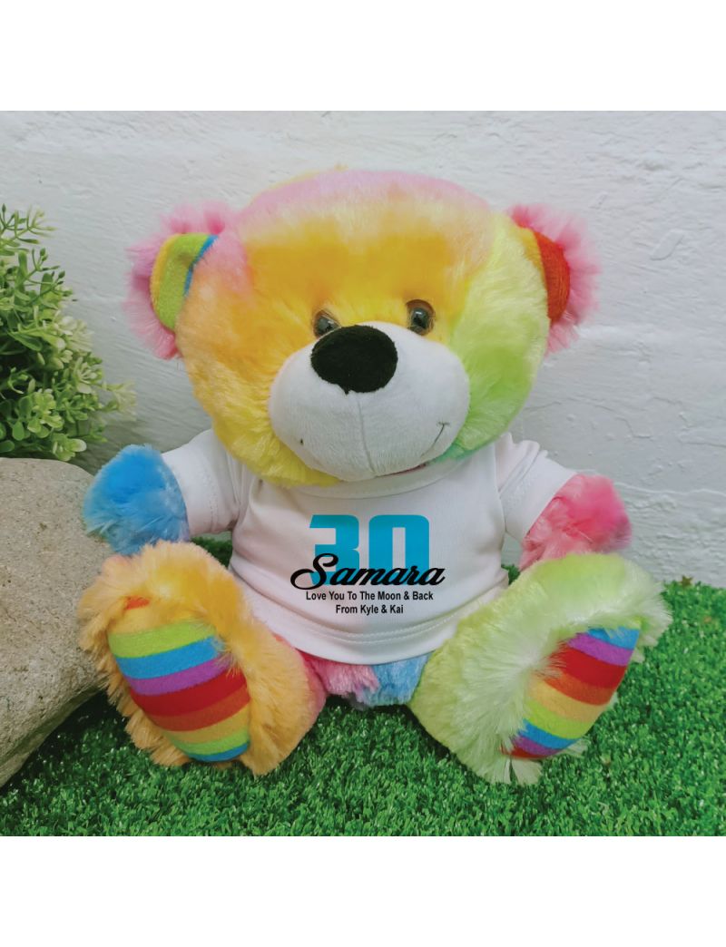 30th Teddy Bear Rainbow Personalised Plush